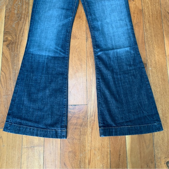 7 For All Mankind 7FAM Dojo Argyle Jeans Wide Leg Flare Dark Wash Low Rise - Picture 5 of 13